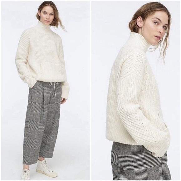 J.Crew Front Pocket Wool Turtleneck Sweater Ivory Cream XS - Picture 1 of 8